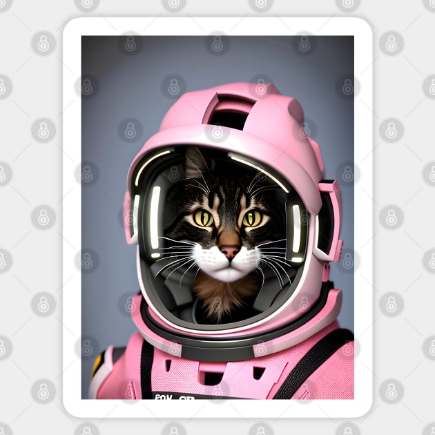 Pink Astronaut Cat- Modern Digital Art Sticker by Ai-michiart